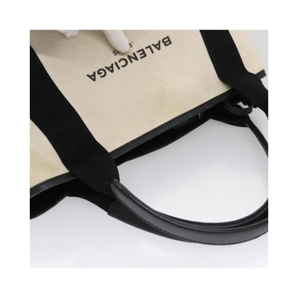 Pre Loved BALENCIAGA Navy Kabas S Hand Bag Canvas White Black Silver 339933 Auth - Picture 8 of 8
